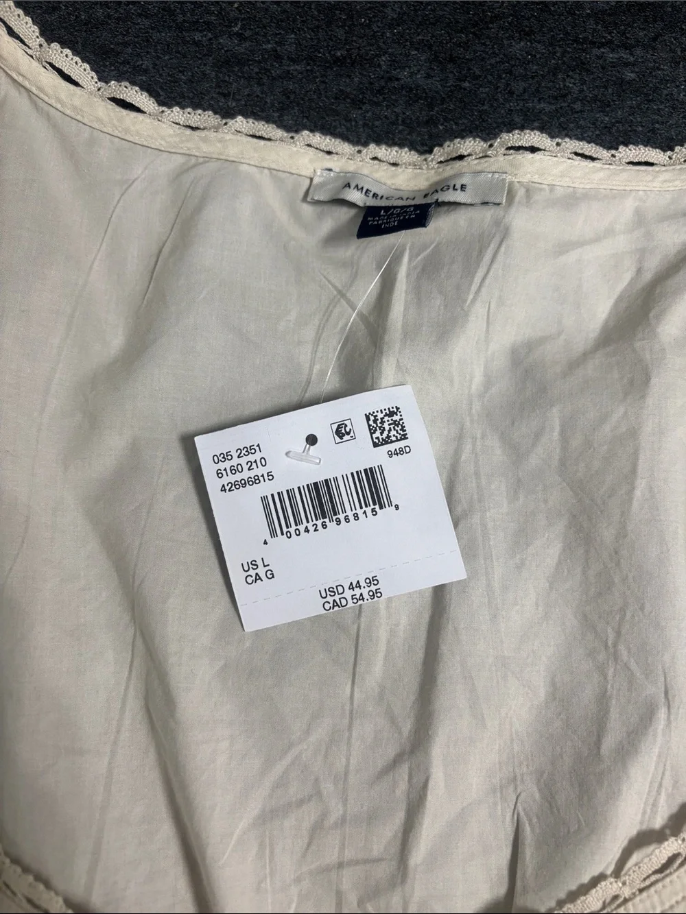 AEO Cream Tie-Front Embroidered Tank